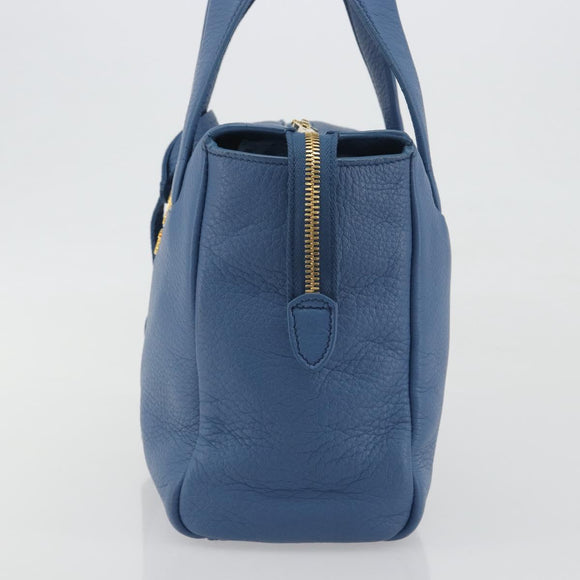 PRADA Hand Bag Leather Blue Gold Auth 197335V