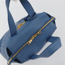 PRADA Hand Bag Leather Blue Gold Auth 197335V-6
