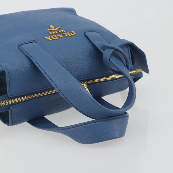 PRADA Hand Bag Leather Blue Gold Auth 197335V