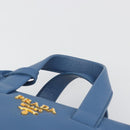 PRADA Hand Bag Leather Blue Gold Auth 197335V-8