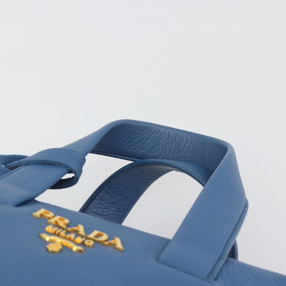 PRADA Hand Bag Leather Blue Gold Auth 197335V