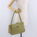 PRADA Darling Shoulder Bag Leather Green Gold Auth 197336SAM-23