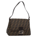 FENDI Zucca Canvas Mamma Baguette Shoulder Bag Brown Black Auth 197339V-1