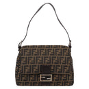 FENDI Zucca Canvas Mamma Baguette Shoulder Bag Brown Black Auth 197339V-13
