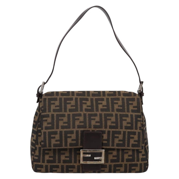 FENDI Zucca Canvas Mamma Baguette Shoulder Bag Brown Black Auth 197339V