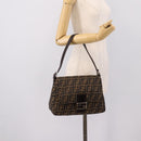 FENDI Zucca Canvas Mamma Baguette Shoulder Bag Brown Black Auth 197339V-22