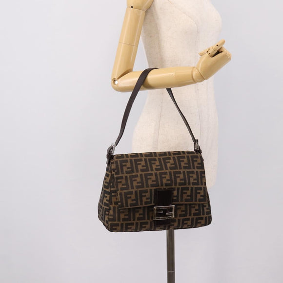 FENDI Zucca Canvas Mamma Baguette Shoulder Bag Brown Black Auth 197339V
