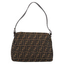 FENDI Zucca Canvas Mamma Baguette Shoulder Bag Brown Black Auth 197339V-2