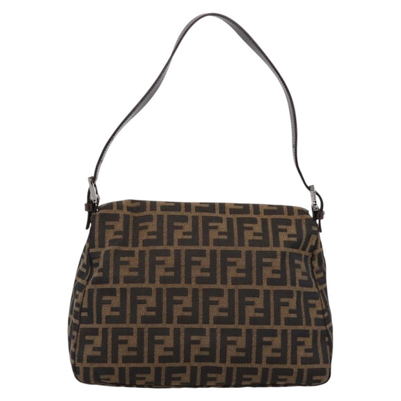 FENDI Zucca Canvas Mamma Baguette Shoulder Bag Brown Black Auth 197339V