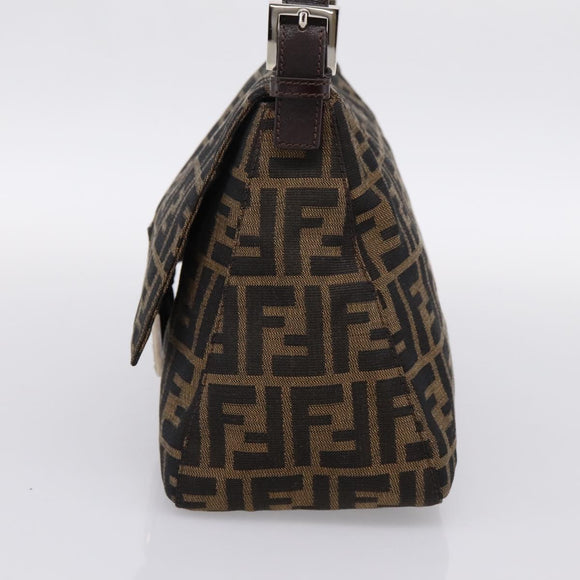 FENDI Zucca Canvas Mamma Baguette Shoulder Bag Brown Black Auth 197339V