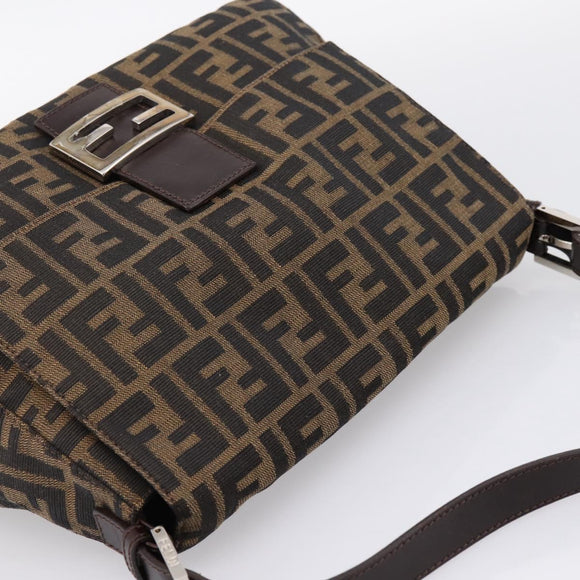FENDI Zucca Canvas Mamma Baguette Shoulder Bag Brown Black Auth 197339V