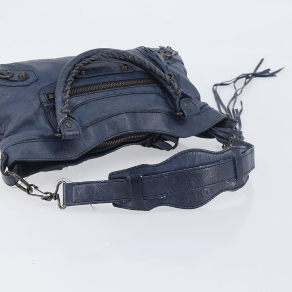 BALENCIAGA The First Hand Bag Leather 2way Blue 103208 Auth 197341V