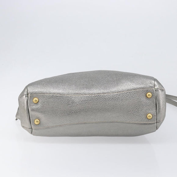 PRADA Hand Bag Vittero Dino Leather 2way Silver Gold Auth 197342V