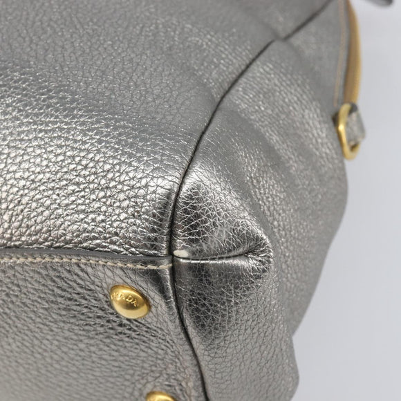 PRADA Hand Bag Vittero Dino Leather 2way Silver Gold Auth 197342V