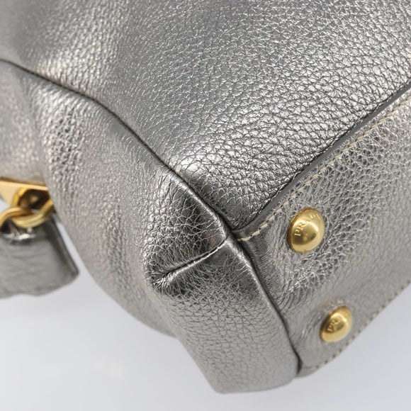 PRADA Hand Bag Vittero Dino Leather 2way Silver Gold Auth 197342V