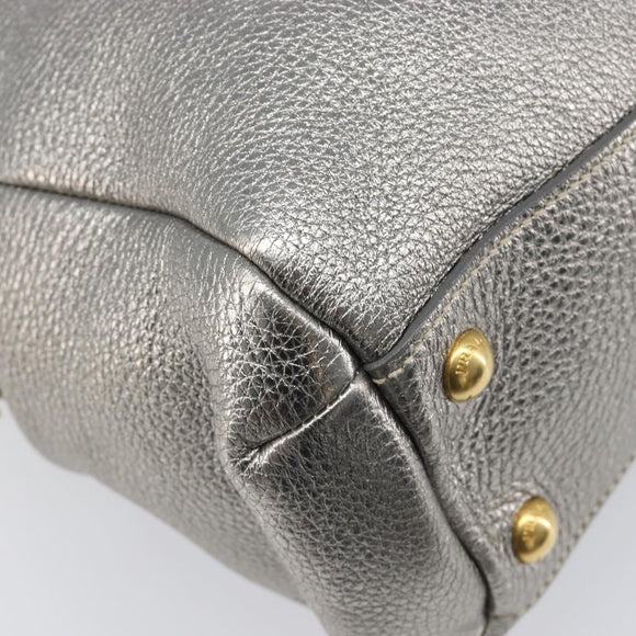 PRADA Hand Bag Vittero Dino Leather 2way Silver Gold Auth 197342V