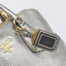 PRADA Hand Bag Vittero Dino Leather 2way Silver Gold Auth 197342V-16