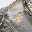 PRADA Hand Bag Vittero Dino Leather 2way Silver Gold Auth 197342V-17