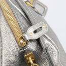 PRADA Hand Bag Vittero Dino Leather 2way Silver Gold Auth 197342V-19