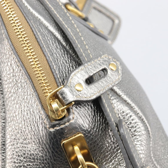 PRADA Hand Bag Vittero Dino Leather 2way Silver Gold Auth 197342V