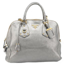PRADA Hand Bag Vittero Dino Leather 2way Silver Gold Auth 197342V-2