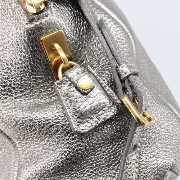 PRADA Hand Bag Vittero Dino Leather 2way Silver Gold Auth 197342V