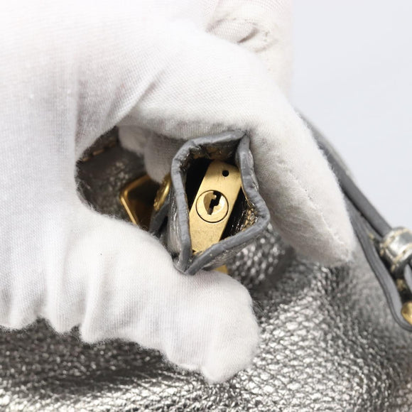 PRADA Hand Bag Vittero Dino Leather 2way Silver Gold Auth 197342V