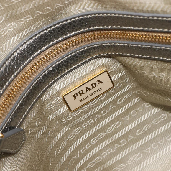 PRADA Hand Bag Vittero Dino Leather 2way Silver Gold Auth 197342V