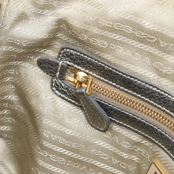 PRADA Hand Bag Vittero Dino Leather 2way Silver Gold Auth 197342V