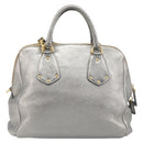 PRADA Hand Bag Vittero Dino Leather 2way Silver Gold Auth 197342V-3