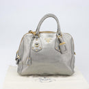 PRADA Hand Bag Vittero Dino Leather 2way Silver Gold Auth 197342V-32