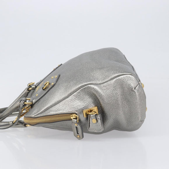 PRADA Hand Bag Vittero Dino Leather 2way Silver Gold Auth 197342V