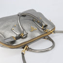 PRADA Hand Bag Vittero Dino Leather 2way Silver Gold Auth 197342V-6