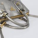 PRADA Hand Bag Vittero Dino Leather 2way Silver Gold Auth 197342V-7