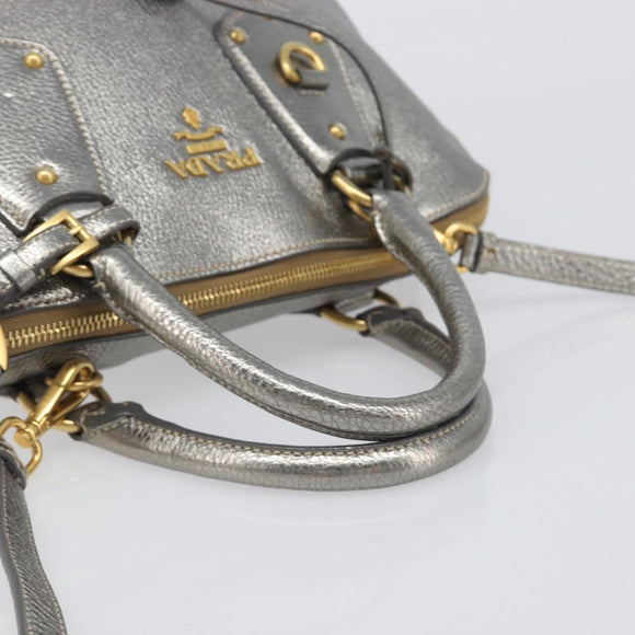 PRADA Hand Bag Vittero Dino Leather 2way Silver Gold Auth 197342V
