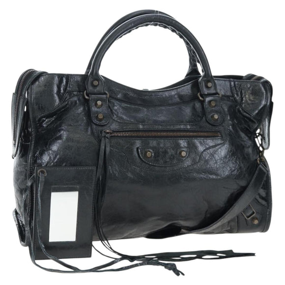 BALENCIAGA The City Hand Bag Leather 2way Black 115748 Auth 197343SAM