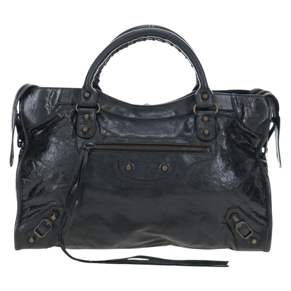 BALENCIAGA The City Hand Bag Leather 2way Black 115748 Auth 197343SAM