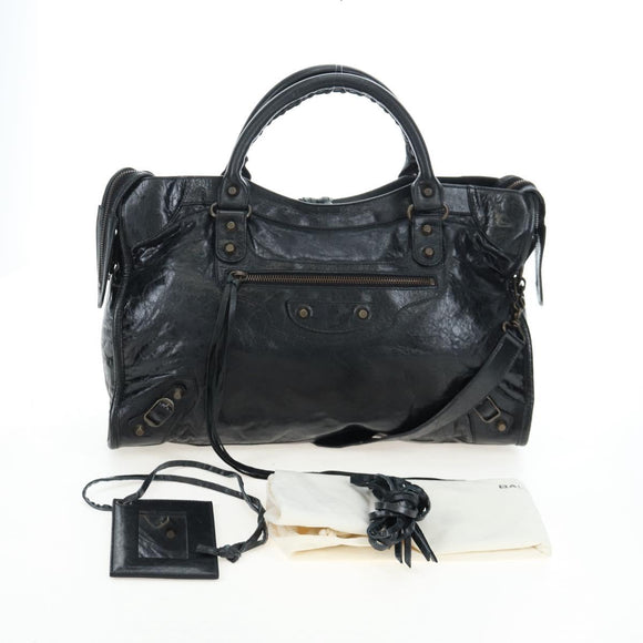 BALENCIAGA The City Hand Bag Leather 2way Black 115748 Auth 197343SAM