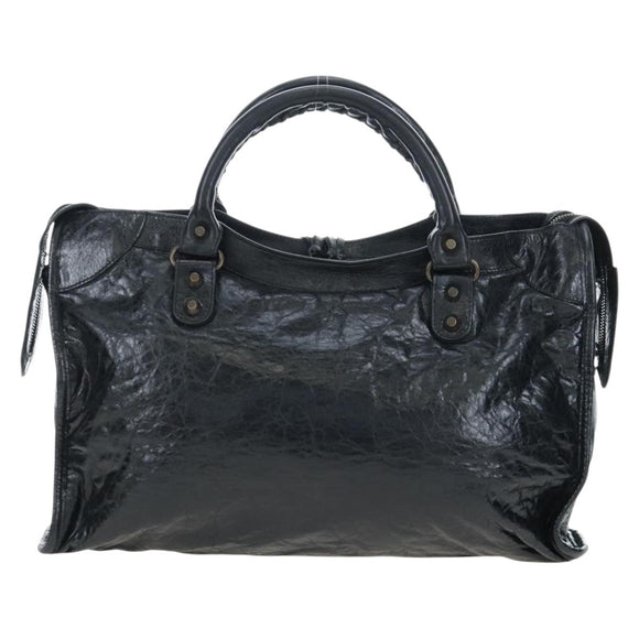 BALENCIAGA The City Hand Bag Leather 2way Black 115748 Auth 197343SAM