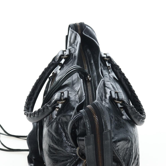 BALENCIAGA The City Hand Bag Leather 2way Black 115748 Auth 197343SAM