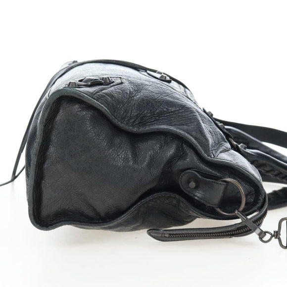 BALENCIAGA The City Hand Bag Leather 2way Black 115748 Auth 197344M