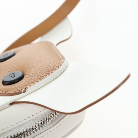 Christian Dior Shoulder Bag Leather Beige Silver Auth 197440SM