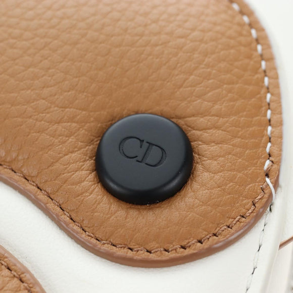 Christian Dior Shoulder Bag Leather Beige Silver Auth 197440SM