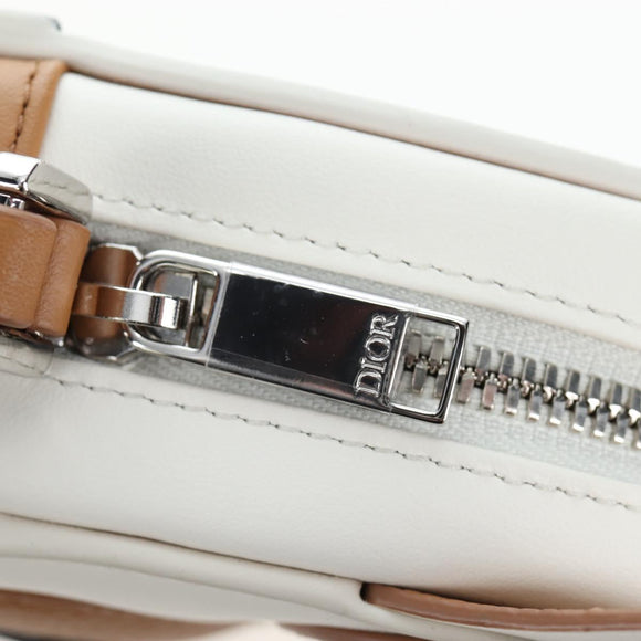 Christian Dior Shoulder Bag Leather Beige Silver Auth 197440SM