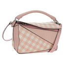 LOEWE Puzzle Bag Medium Bag Leather 2way Pink Silver Auth 197442A-1