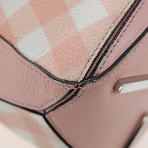 LOEWE Puzzle Bag Medium Bag Leather 2way Pink Silver Auth 197442A
