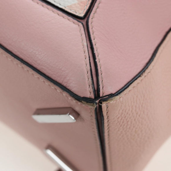 LOEWE Puzzle Bag Medium Bag Leather 2way Pink Silver Auth 197442A