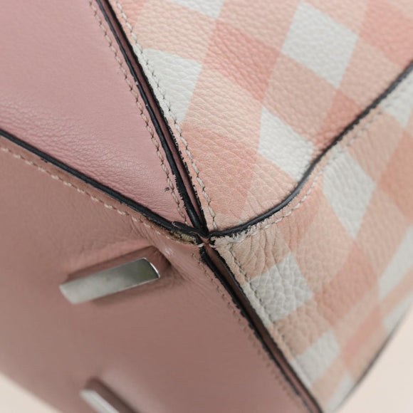 LOEWE Puzzle Bag Medium Bag Leather 2way Pink Silver Auth 197442A