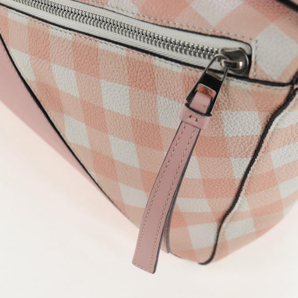 LOEWE Puzzle Bag Medium Bag Leather 2way Pink Silver Auth 197442A