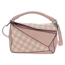 LOEWE Puzzle Bag Medium Bag Leather 2way Pink Silver Auth 197442A-13